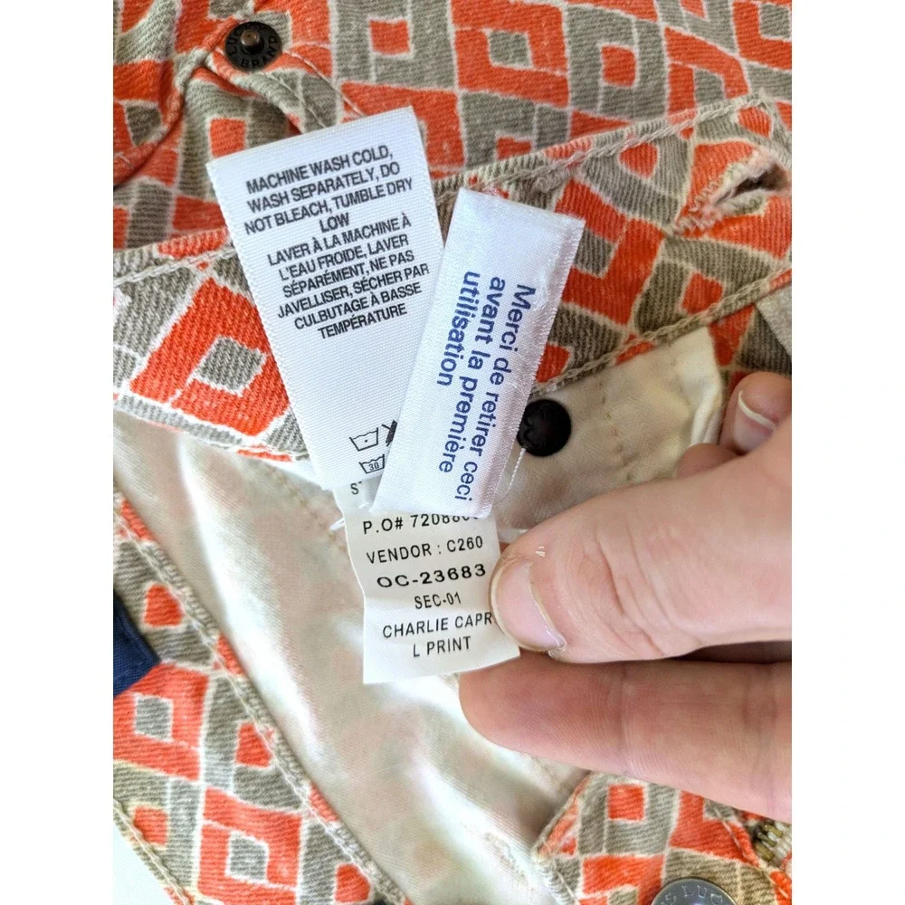 Lucky Brand Charlie Capri Orange Geometric Diamond Print Slim Crop Jeans 2 26 - Picture 4 of 6